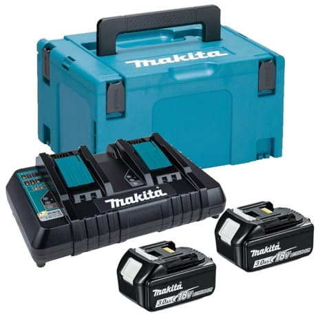 Makita BL1830 18v 2 x 3.0ah Lithium Batteries DC18RD Dual Port Charger + Makpac