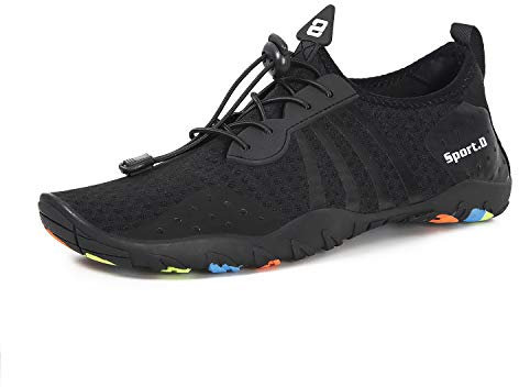 Strandschuhe Damen Herren Wasserschuhe Badeschuhe Unisex Atmungsaktiv Leicht Barfußschuhe rutschfeste für Schwimmen Tauchen(80S Schwarz, 43EU)
