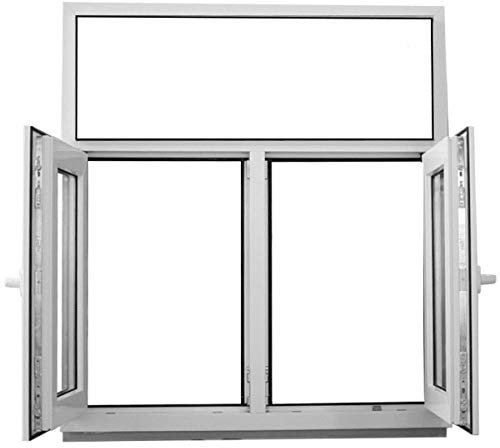 JeCo Kunststofffenster Fenster mit Pfosten und Oberlicht - 2-flügelig 2-Fach Verglasung - 1400x1000mm - Oberlicht fest im Rahmen