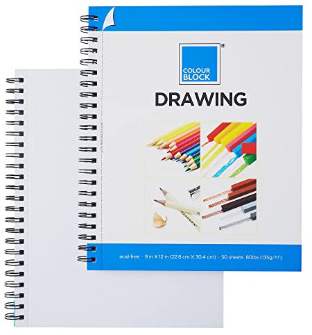 COLOUR BLOCK Zeichenblock, Spiralbuch, 22,9 x 30,5 cm, 50 Blatt, 36,3 kg, gepresst, säurefrei, Kunstbedarf, Skizzenblock, ideal für Anfänger und Zeichnen unterwegs