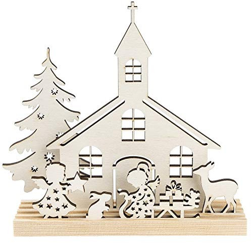 Ideen mit Herz 3-D Landschaft zum Stecken | Kirche & Engelchen | Podest & versch. Holzelemente | 7-teilig