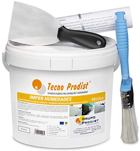 IMPER HUMEDADES de Tecno Prodist (10 Kg + KIT) Mortero revestimiento de Paredes. Impermeabilización. Tratamiento humedades muros, sótanos, etc. Impermeable al agua, fácil de usar + Accesorios