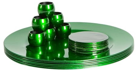 Argon Tableware Metallic Charger Plates, Coasters & Napkin Rings Set - Green - 18pc - 33cm - Reusable Dining Table Setting Plates Drink Placemats Napkin Holders for Christmas, Party Celebrations