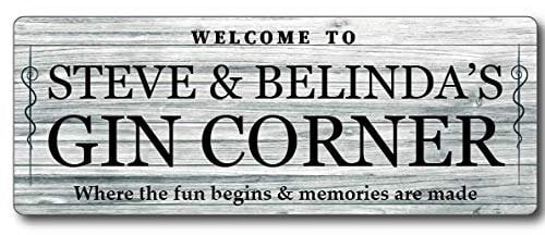 Maggie-mais Personalised Bar Sign Metal Gin Corner Plaque Gifts, Bar, Kitchen,
