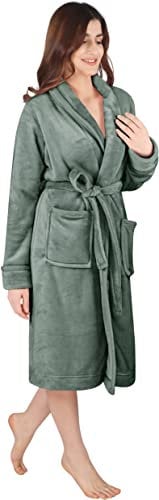 NY Threads vestaglia da donna con collo a scialle, morbida e soffice, abbigliamento per la notte e per il relax, Grande, Grigio Acciaio