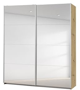Rauch Möbel Caracas Schrank Schwebetürenschrank, Eiche Artisan, Holz, Spiegel, 2-trg., inkl. Zubehörpaket Premium 2 Kleiderstangen, 6 Einlegeböden, 1 Hakenleiste, 1 Türdämpfer-Set, BxHxT 181x210x62 cm