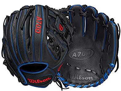 WILSON A700 11.25 Baseball-Handschuh, Schwarz/Königsblau/Rot, 11.25 inch