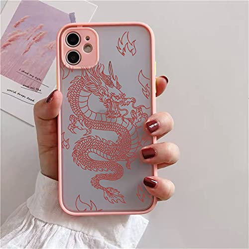 EYZUTAK Case for iPhone 11 6.1 inch, Clear Fashion Animal Sculpture Dragon Cartoon Pattern Frosted PC Back 3D and Soft TPU Edge Bumper Silicone Shockproof Protective Case - Pink