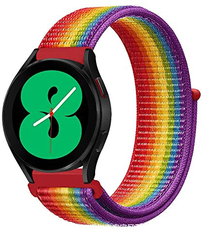 Niboow 20mm Armband für Samsung Galaxy Watch 7/6/5/4/FE/6 Classic/5 Pro, Nylon Ersatzarmband für Active 2 - Regenbogen