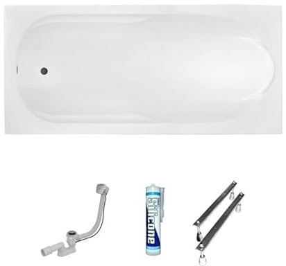 ECOLAM Baignoire rectangle Bona 140x70 cm pieds, siphon + silicone. Baignoire acrylique blanc