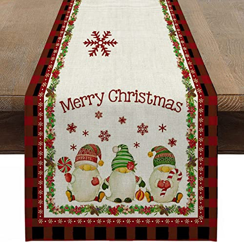 Weihnachten Tischläufer Leinenoptik Abwaschbar Tischdecke 33x183 cm Christmas Winter Weihnachtsdeko für Esszimmer Restaurant Hotel (Zwerge Schneeflocke)