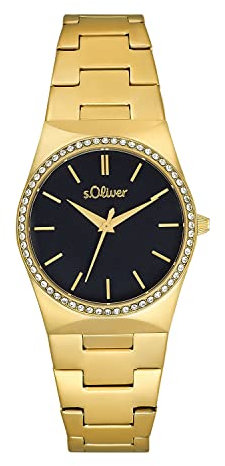 s.Oliver Armbanduhr Damen Quarzuhr Analog, mit Edelstahl Armband, Gold, 5 bar Wasserdicht, Kommt in Uhren Geschenk Box, 2034588