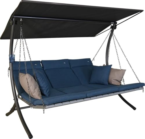 ANGERER Hollywoodschaukel Luxus Smart blau | Gartenschaukel Made in Germany, Schaukel zum Sitzen, Liegen und Entspannen, inklusive Bett-Funktion, einfache Montage