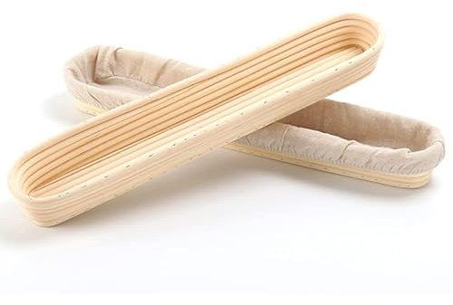 Baguettes Banneton 2er Set Gärkörbchen Brotkorb und Leinenfutter 38cm Rattan natur