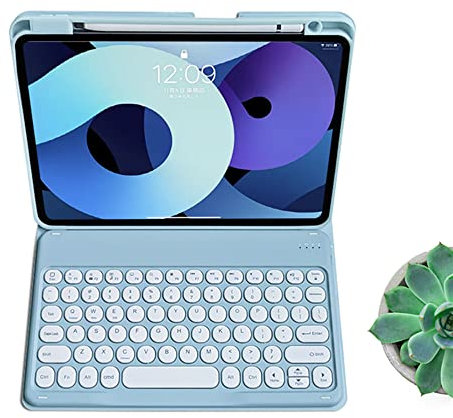 Keyboard Case for iPad 10th Generation 10.9 inch, Round Key Colour Detachable Bluetooth Keyboard and Pencil Holder for iPad 10 2022 10.9 (Misty Blue)