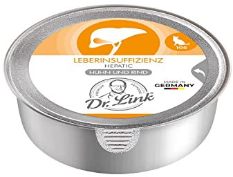 Dr. Link Spezial-Diät Katzenfutter speziell für die Leber, Proteinquelle Huhn & Rind, für Katzen & Kater - Stoffwechsel, Elektrolytausgleich, Unterstützung der Leberfunktion - 12x85g Schale