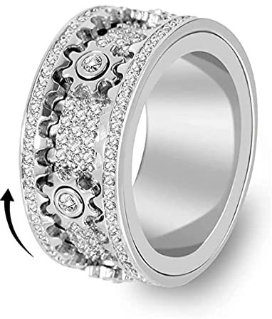 Anti Angst Spinner Ring, Anti Stress Ringe Drehbar Damen, Diamant Gear Fidget Ring Frauen, Hochwertig Ehering Partnerringe Verlobungsringe mit Geschenkebox, Zappelringe Gegen Nervosität