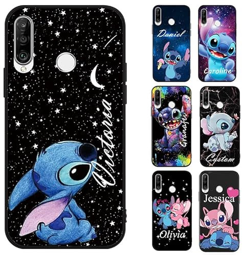 nurkorki Personalisierte Handyhülle für Huawei P30 Lite Pro P smart 2019 P20 Lite Pro Hülle Anime Stitch Karikatur Benutzerdefiniert mit Text Individuelle Selbst Gestalten Personalisiert Schutzhülle