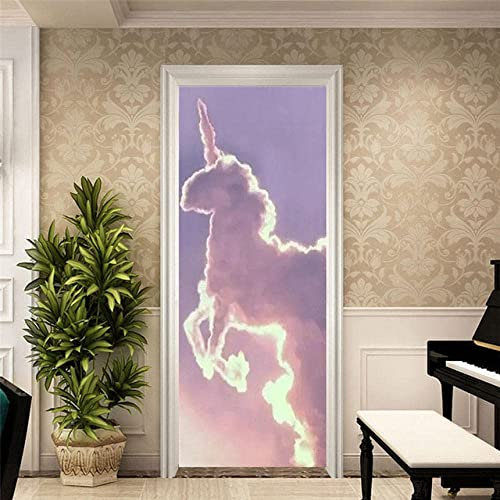 3D-Tür Wandaufkleber Selbstklebend Tür Aufkleber Tür Poster Tür Tapete Tür Wandbild Tür Kunst Tür Foto Einhorn Tier Pferd 77 X 200 Cm Für Wohnzimmer Schlafzimmer Badezimmer Küchentüren