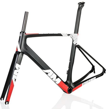 HIMALO 700c Rennrad Rahmenset Carbon Rennrahmen + Gabel Interne Führung C Brems Rahmen Set QR 130 Mm Ultralight Breaking Wind Design (Color : Red, Size : 53cm)