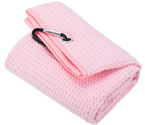 PATIKIL 16x16 Asciugamani Golf Texture Griglia Ripiegabile Asciugamani Fibra Morbida a Forte Assorbimento Acqua con D Clip per Amanti Golf Rosa
