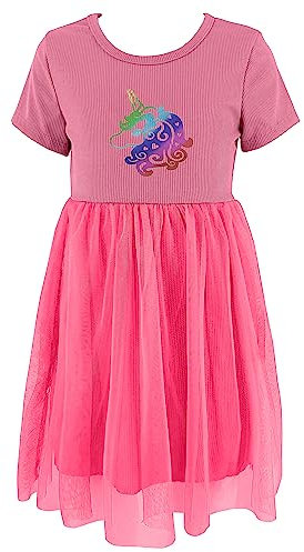 JOPHY & CO. 8900 Vestido Niña Princesa Unicornio Tul Manga Larga y Manga Corta, Fucsia 8902, 4 Años