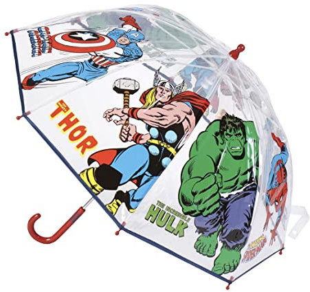 Paraguas de Burbuja de los Vengadores - Estampado de Capitán América, Ironman y Hulk - Apertura Manual - Elaborado en 100% POE con Estructura de Fibra de Vidrio - Producto Original Diseñado en España