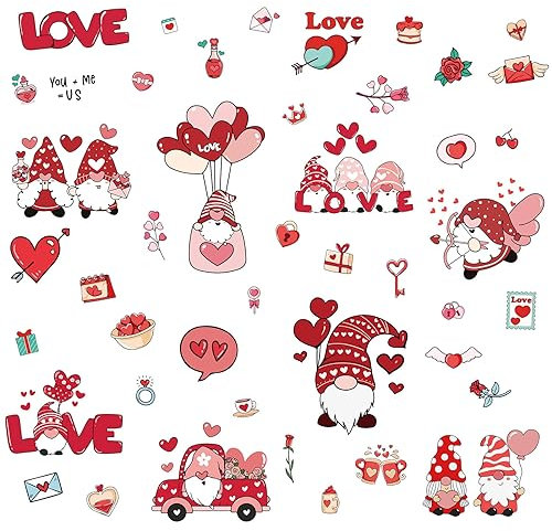 CRASPIRE 8 Blatt Valentinstag-Fensteraufkleber, Liebesherz, Zwerg, Rosa Ballonaufkleber, Fensteraufkleber, Wanddekoration, Aufkleber Für Kühlschrank, Schlafzimmer, Wohnzimmer, Küche, Geschäft, Vitrine