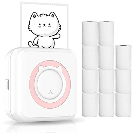Sunydog Mini-Drucker Tragbarer Multifunktions-Fotodrucker für Smartphone Drahtloser Sofortbild-Thermodrucker mit 11 Thermopapierrollen Kompatibel mit iOS Android