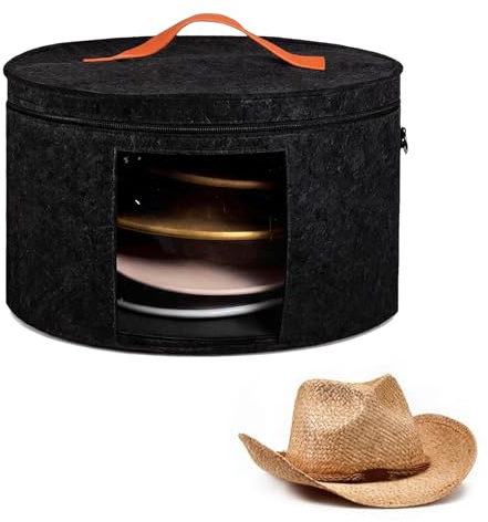 Hat Boxes Hat Storage Box Felt Round Hat Box Foldable with Carry Handle and Clear Window for Wardrobe Organization, Travel,Dustproof (black)