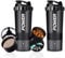 ACUNA Protein Shaker Bottle 600ml (PACK OF 2), 3 Layer Supplement & Pills Storage Cup- Secure Leakproof Protein Shake Mixer Bottle- Gym Supplement Shaker Bottle (Power Metallic Black-Grey)