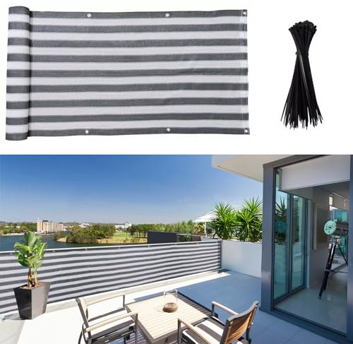 Vocray 0,9x5M Balkon Sichtschutzzaun-Abdeckung, Apartment Geländerschutzstoff,Schattierungsnetzgewebe für Terrasse, Hinterhof Veranda (Panda)