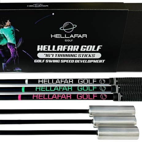 HELLAFAR GOLF Golfschwung-Geschwindigkeitstrainingsstäbe, Erhöhung der Schlägerkopfgeschwindigkeit und Distanz, 6-monatiges Swing-Stick-Trainingsprogramm, inklusive 3 gewichteten