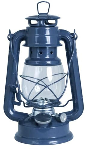 DELITE Petroleumlampe dunkelblau pulverbeschichtet, HEINZE Sturmlaterne, Höhe 24 cm, Einfülldeckel mit Kindersicherung, Leuchtdauer ca. 20 Std., 716013