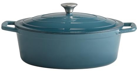 APS 88316 Bräter mit Deckel 5 STARS, Gusseisen, induktionsgeeignet, ofenfest, inkl. Deckelhalter, 33 x 25 cm, 5 Liter, türkis