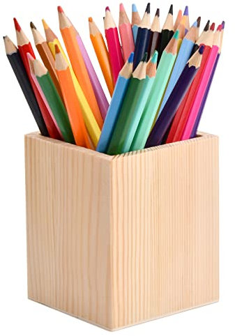 Ehuihuan Porte-Crayons, Porte-Stylos en Bois, Pot à Crayons Carré, Pen Pot pour Le Bureau, La Maison, École, Pinceaux de Maquillage 10 x 8 x 8cm