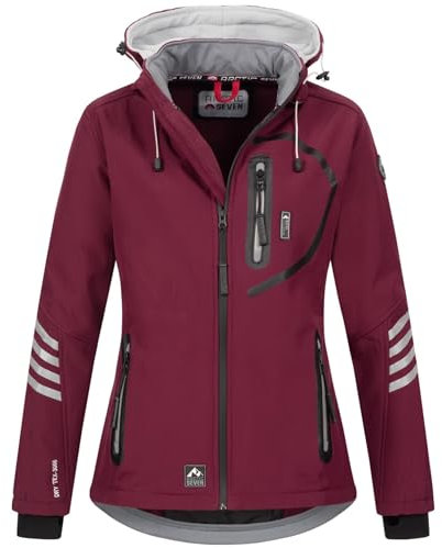 Arctic Seven Damen Softshell Funktions Outdoor Regen Jacke Sport Kapuze AS186 [AS-186-Weinrot-Grau-Gr.3XL]