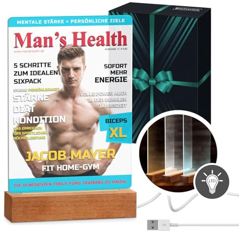 Maverton beleuchteter LED-Rahmen - personalisiertes Acryl Glasbild mit Foto - Fotorahmen mit LED-Beleuchtung - LED Acrylglas Fotogeschenk für Frau Mann Paar - Größe: L/XL - Man’s Health