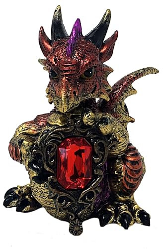 MystiCalls Roter Drache mit Herzkristall Fantasy Fantasyfigur Figur Drachenfigur Sammlerfigur Fantasy Figur
