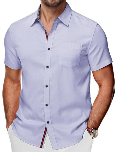 PJ PAUL JONES Chemises à manches courtes en coton pour homme - Coupe droite - Chemise d'affaires - Chemise d'été, lilas, XXL