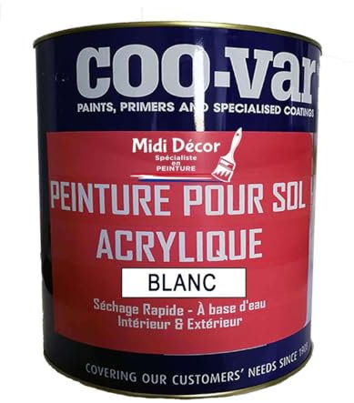 Midi Decor Peinture acrylique pour sols intérieurs et extérieurs en béton et ciment 1L Blanc