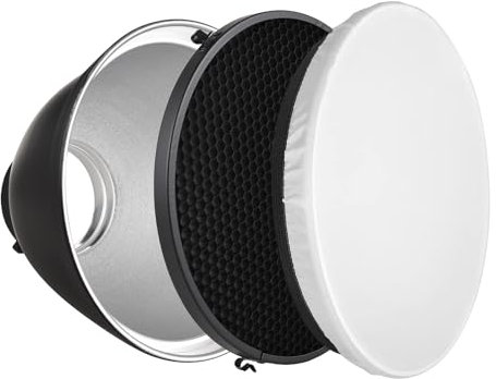 Andoer 9-Zoll-Reflektor-Diffusor mit 60° Wabengitter und weißem, weichem Tuch, Standardreflektor mit Bowens-Halterung, Lampenform für Fotografie, Studio-Blitzlicht, Speedlite