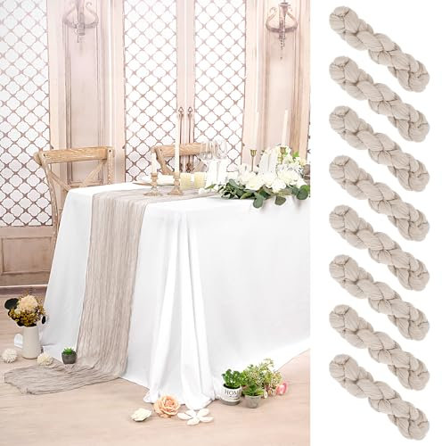 8 Stück Käsetuch Tischläufer Braungrau,90 x 300 cm Rustikaler Gaze Stoff Boho Seihtuch-Tischläufer lang Cheesecloth Tischläufer Hochzeit Tischdecke für Hochzeit, Party, Bankett Dekoration