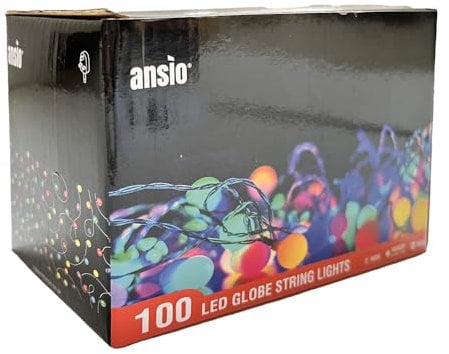 ANSIO® Fairy Lights Plug in 100 LED 10m Christmas Tree Lights for Indoor & Outdoor 8 Modes Multicoloured Globe String lights Fairy Lights for Christmas Decorations Garden Bedroom & Party-Mains Powered
