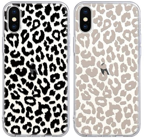 RUMDEY 2 Pack Luxury Cheetah Print for iPhone X/XS 5.8 Phone Case, Aesthetic Leopard Pattern Design Clear TPU Case Soft Slim Silicone Shockproof Protective Funda for Girls Women