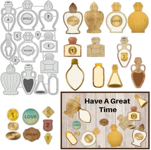 BENECREAT Perfume Bottle Die Cuts for Card Making, Potions Bottle with Small Label Carbon Steel Embossing Templates Metal Stencils for DIY Scrapbooking Photo Album Decorative Embossing Paper Card