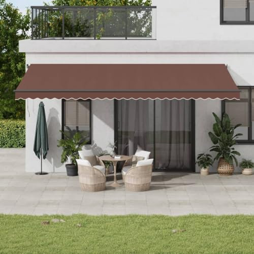 Rasen & Garten, Outdoor Living, Fenster & Tür Markisen, manuell einziehbare Markise mit LEDs, Braun, 600 x 350 cm