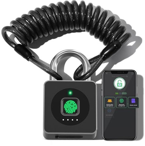 Vorhängeschloss Fingerabdruck, Anweller Vorhängeschloss mit Bluetooth und Fingerabdruck Entsperren, mit Kabel Vorhängeschloss Wetterfest, USB Wiederaufladbar, Schloss für Gym, Tür, Gepäck, Koffer