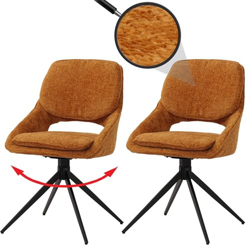 Mendler 2er-Set Esszimmerstuhl HWC-N73, Küchenstuhl, drehbar Auto-Return, Stoff/Textil Chenille (490g/m²) Öko-Tex - Ocker-gelb