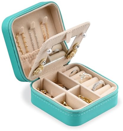 YoHyien Portagioie da Viaggio Donna, Porta Gioielli da Viaggio Piccolo, Mini Porta Gioie Portatile, Cofanetto Gioielli in Pelle PU per Anelli, Orecchini, Collane, Regalo per Ragazze (Verde)